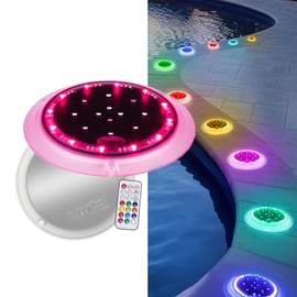 SHONELIGHTING Solar Dock Lights, Color Changing 48 LEDs Super Bright Disc Driveway Light, Outdoor Waterproof Flat Low Profile, Anti-Trip&Anti-Slip for Marine, Ground, Pool, Pier, Deck (RGB-W, 2Pack)