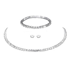 Clataly Bridal Wedding Necklace Earrings Bracelet Set Silver Crystal Bridesmaids Jewellery Accessories for Women Girls, Alloy Steel, Crystal