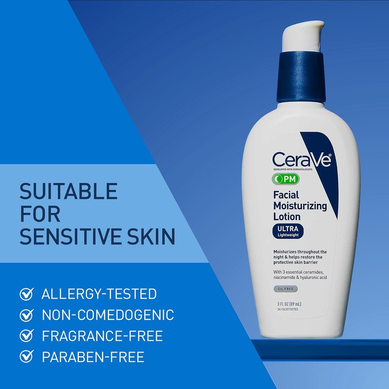 CeraVe - Loción facial hidratante Pm, 3 onzas
