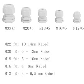 25 Piece Cable Gland Set YUTOU Adjustable Cable Glands Waterproof Fire Prevention Cable Glands M12 M16 M18 M20 M22 for Outdoor, Garden, Car, Switch Box Junction Box