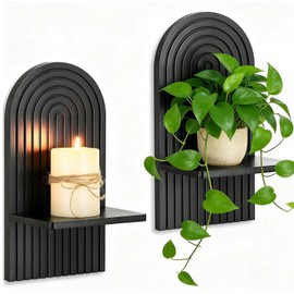 Black Wall Candle Holder: Wood Arch Candle Sconces Set of 2