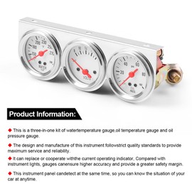 Dyno Racing 2inch 52MM Triple Gauge kit Volt Meter Water Temp Temperature Gauge Oil Press Pressure Gauge Car Meter Triple Gauge Set
