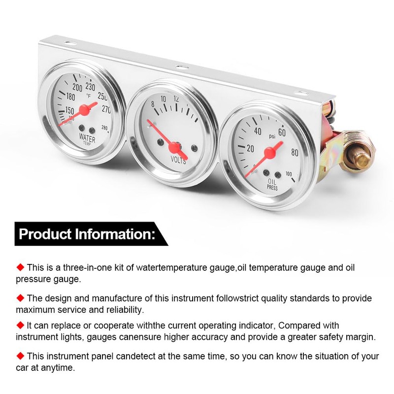Dyno Racing 2inch 52MM Triple Gauge kit Volt Meter Water