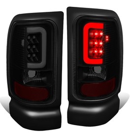 Auto Dynasty Full LED Tail Lights Compatible with 1994-2002 Dodge Ram 1500 2500 3500, C-Shape LED Bar Rear Bake Lamps Driver and Passenger Side, Black Housing Smoked Lens