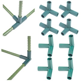 8Pcs 16mm/0.6inch Green Plastic 2 Types Fitting Greenhouse Frame Building Connector 3 Way 4 Way Corner Tube for Grape Trellis Shed Gardening Plant Stakes