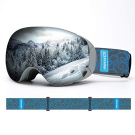 XCMAN OTG Ski Snowboard Snow Goggles Magnet PRO Dual Layer Lens Spherical Design Anti-Fog 100% UV Protection Anti-Slip Strap for Men Women and Youth (Grey-VLT14%)