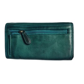 Old River Women's Leather Wallet, Leather Purse, Medium Size, Women's Purse, Washed Leather, Green, Casual