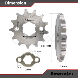 Amavoler 420-13T Front Sprocket 20mm Replacement Parts Fit for 50cc 70cc 90cc 110cc 125cc Dirt Pit Bike Mini Bike ATV 4 Wheeler Moped.(20mm,420-13T)