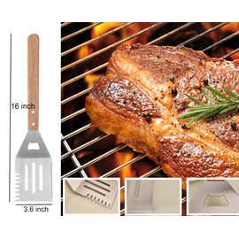 HONSHEN 3 Piece Barbecue Tool Sets,Heavy Duty Stainless Steel and Wooden Handles BBQ Tool Sets,Grill Accessories,Grilling Spatula,Fork,Tongs for Outdoor Grill Cooking (Large BBQ Tools Set-3P)