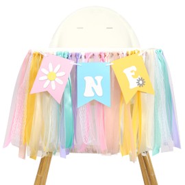 Boho Daisy High Chair Banner - Girls First/1st Birthday Party Decorations, Bohemian Daisy ONE Flower Garland, Photo Props, Daisy Birthday Highchair Banner.