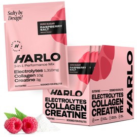 Harlo 3-in-1 Electrolytes Powder with Creatine & Collagen – Hydration, Muscle & Joint Support | Zero Sugar | 15 Sachets (Raspberry)
