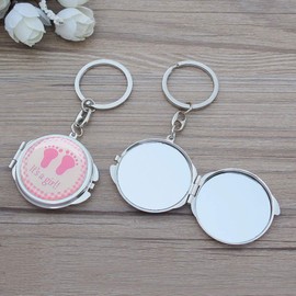 12 PCS Baby Shower Mini Compact Mirror Keychain Favor Pink Footprint Design for Girl Gift Ideas