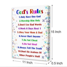 God's Rules Wall Decor,Religious Scripture Canvas Wall Art for Christian Kids Room Nursery Sunday School