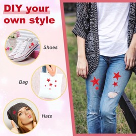 HINZIC 6pcs Red Star Iron On Patches, 4 Sizes Glitter Rhinestone Star Embroidered Appliques, Sequin Crystal Stars Repair Decoration for Clothing Jeans Hats Jackets Dress Bag Crafts