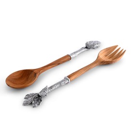 Vagabond House Pewter and Wood Song Bird Salad Server Set 13 inch Long