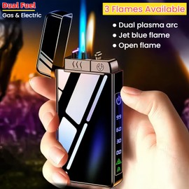 NINSI Torch Lighter, Butane Torch Open Flame Plasma Dual Arc 3-in-1 Lighter, USB Rechargeable Electric Lighters with Flashlight, Windproof Refillable Lighters (Without Fuel) (Luminous White)