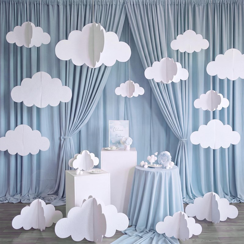 RattanView 15 Pcs Classroom 3D Cloud Decorations, Ceiling Hanging Clouds