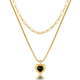 CLASSYZINT Gold Layered Heart Necklace Paperclip Choker Necklace Link Chain Necklace Vintage Necklace for Women