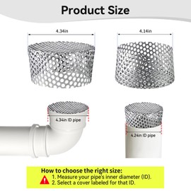 PVC Termination Cap Vent Cover, Stainless Steel Mesh Screen Vent Cover Slot for 4.24" to 4.34" ID Furnace and Roof Vent Pipe, Conical Vent Cap Rust preventing Leaves Debris, Birds Entering