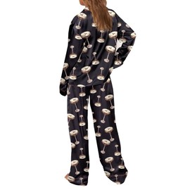 SHESHOW Pjs Set for Women Long Sleeve Button Down Satin Matini Pajamas for Women Black L