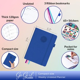 GoGirl Planner and Organizer for Women – Compact Weekly Planner, Goals Journal & Agenda to Improve Time Management & Productivity (Royal Blue)