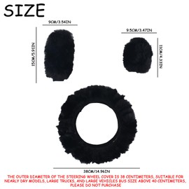 AYNKH Pack of 3 Winter Warm Plush Steering Wheel Cover 38 cm Fluffy Wheel Cover Handbrake Cover Gear Cover Car Decoration for Men Women Car Lovers Black