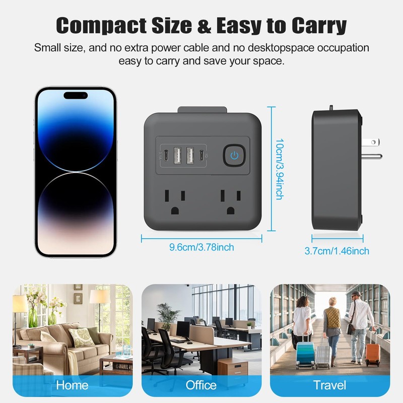 Multi Plug Outlet Extender with 2 USB-A + 2 USB-C
