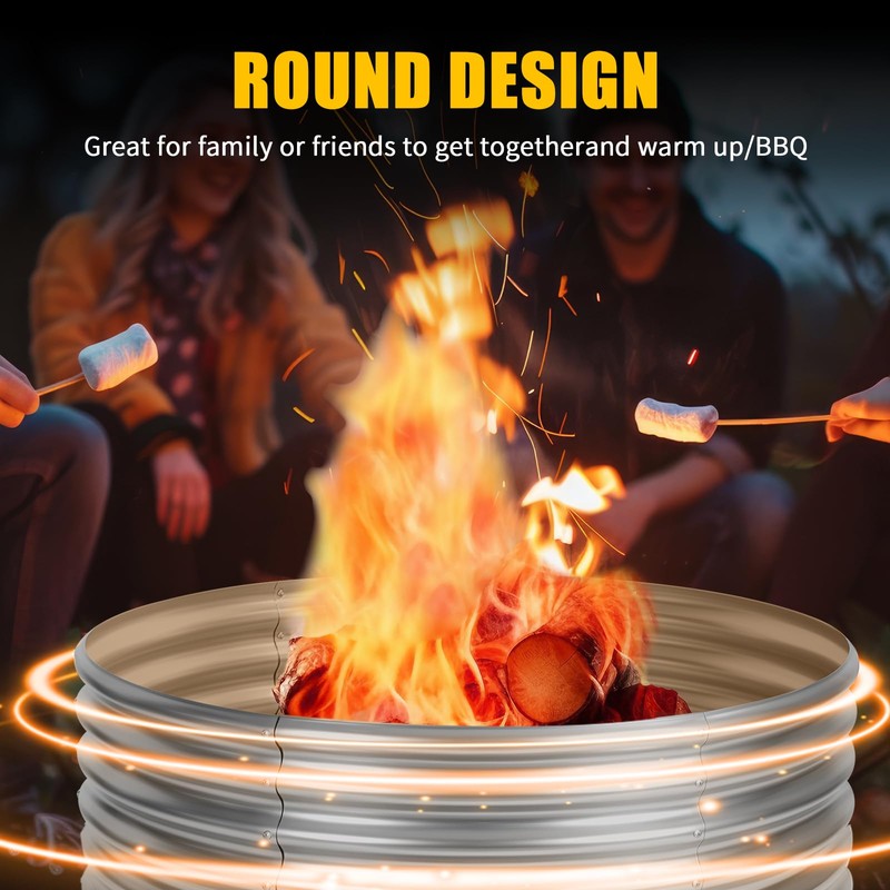 Toolterritary 48 inch Fire Pit Ring, 4FT Galvanized Fire Ring,