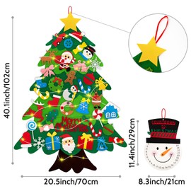 Lanpn DIY Felt Christmas Tree Set for Kids, 102 cm Lighted Xmas Tree with 41pcs Advent Calendar Santa Snowman Christmas Ornaments, Indoor Wall Hanging Decorations Xmas Gift for Children Toddler Kids