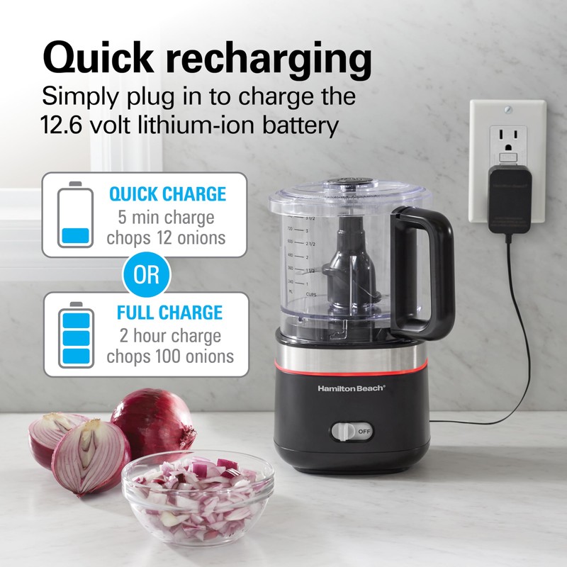 Hamilton Beach Powerful Cordless Mini Food Processor and Vegetable Chopper,