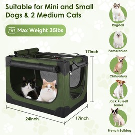 Crazydeer Soft Small Dog Crate - 24 inch Portable Travel Puppy Crate for Small Pets or 2 Cats, Collapsible Pet Carrier with 4 Mesh Doors, Car Kennel for Dogs with Handle for Indoor and Outdoor, Green
