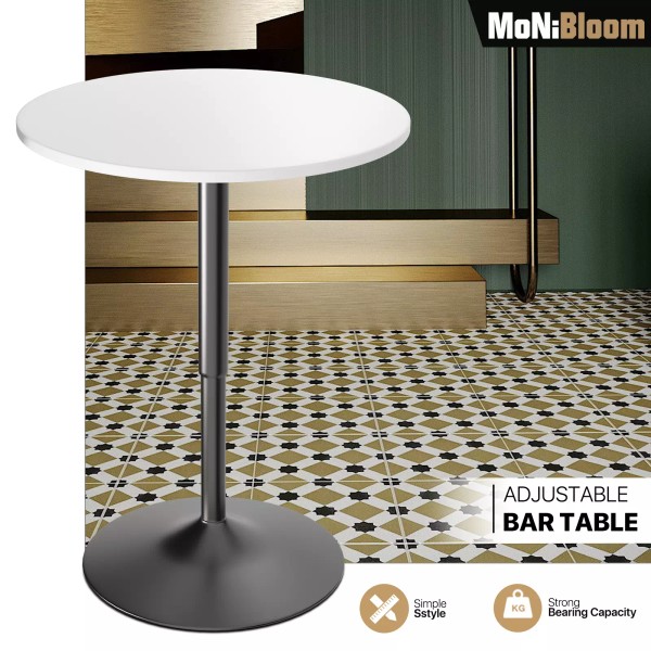 MoNiBloom White Wooden Round Bar Pub Kitchen Table Adjustable Height