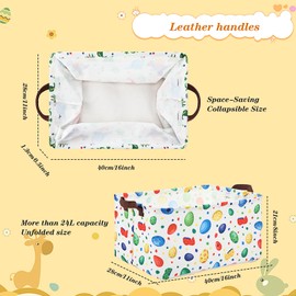 Yoojahow 3-Pack Dinosaur Storage Baskets Waterproof Canvas Bins with Leather Handles Easter Dinosaur Party Storage Basket Collapsible Organizer for Toys Clothes Room Party Decor