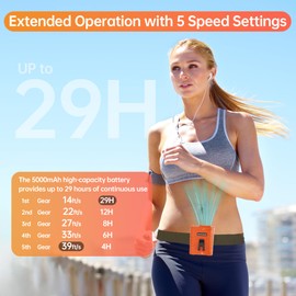 SynclaspX Portable Waist Fan - Belt Clip Fan with 5 Speeds, 39ft/s Ultra-Strong Wind, 5000mAh Rechargeable, 29H Runtime, LED SOS Light for Jobsite, Farm, Camp