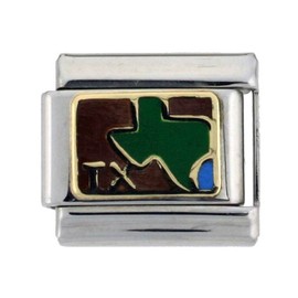 Sabrina Silver Stainless Steel 18k Gold Texas Map Charm for Italian Charm Bracelets