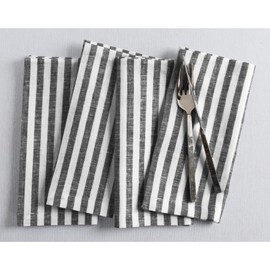Solino Home Stripe Linen Dinner Napkins 20 x 20 Inch - 100% Pure Linen Black and White Cloth Napkins Set of 4 for Spring, Mothers Day, Easter - Amalfi Stripe, Handcrafted and Machine Washable