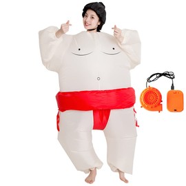 Socpuro Cosplay Sumo Costume, 3-Piece Set, Kigurumi, Air-filled Sumo, Inflatable, Funny Costume, Height 59.1 - 78.7 inches (150 - 200 cm), Event, Cultural Festival, Performance Tool (Red)