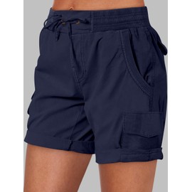 ANRABESS - Pantalones cortos de verano para mujer 2025, elegantes, informales, para senderismo, estilo cargo, trajes de moda al aire última intervensión, 6 bolsillos, Azul marino, M