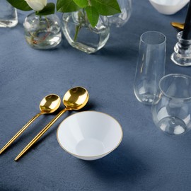 Dining Collection Party Plastic Bowls – White with Gold Rim - Round Plates- 10 Count- Elegant Premium Durable Dessert Bowls for Versatile Celebrations (6 oz.)