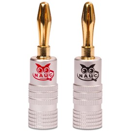 NAUC Banana Plugs for Speaker Cable - Set of 16 Plugs - Connectors 24K Gold-Plated Screwable - for HiFi Receiver Amplifier