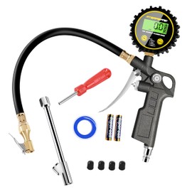 Digital Tyre Inflator Pressure Gauge, ATsafepro High Performance Tyre Pressure Gauge Air Tool 200 PSI with Rubber Hose and Quick Coupling Air Pressure Gauge Compressor Accessories
