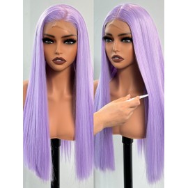 topshe Purple Lace Front Wigs for Women,13x4 HD Lace Long Straight Heat Resistant Synthetic Wig with Pre Plucked Natural Hairline Cosplay or Party Use 24 Inch