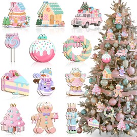 Kathfly - 24 adornos para árbol de Navidad en colores pastel de madera para
