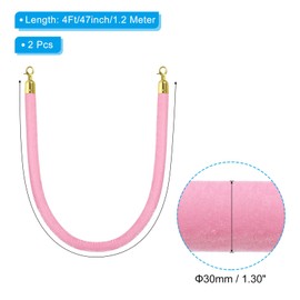 PATIKIL 4 Feet Pink Velvet Stanchion Rope, 2 Pack Crowd Control Barrier Rope with Snap Hooks for Posts Stands Queue Divider of Hotel Theater Golden