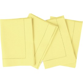 Solino Home Cotton Linen Napkins Yellow Hemstitch, 20 x 20 in, Set of 4