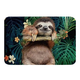 Cute Sloth Bath Mats Cartoon Animal Bath Mats Fluffy Soft Plush Funny Lazy Sloth Tropical Leaves Floral Print Bathroom Rug 50 x 80 cm Nature Themed Bedroom Decoration