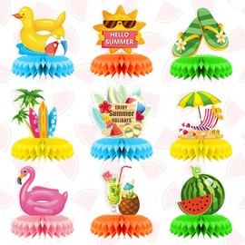 Estivaux 9 PCS Summer Tropical Honeycomb Centerpieces for Tables, Luau Party Table Centerpiece Hawaiian Table Decorations Beach Pool Party Photo Props for Summer Luau Party Decorations Supplies