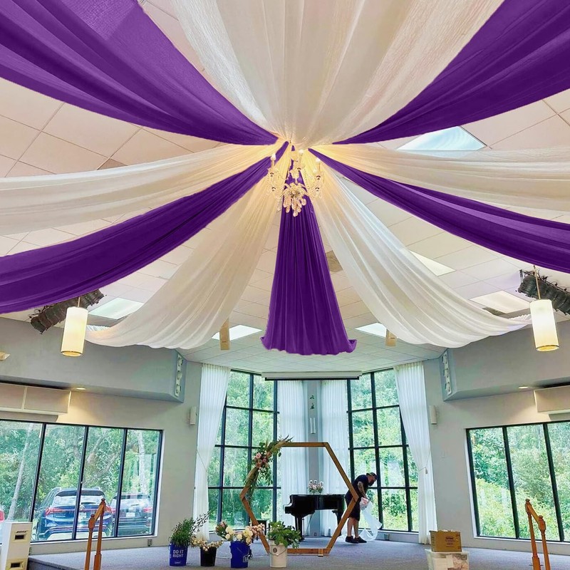 MODFUNS Royal Purple Ceiling Drapes Sheer Chiffon Draping Fabric 5x30ft