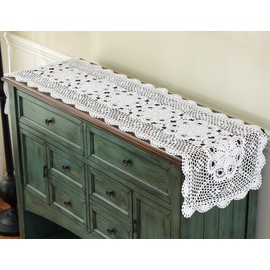 gracebuy White 15x51 Inch Rectangle HANDMADE Cotton Crochet Lace Tablecloth Doilies