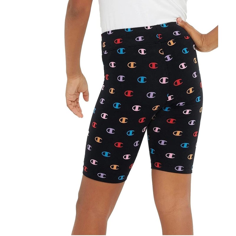 Champion Girls' Legacy American Classics All-Over Tight Biker Shorts, black